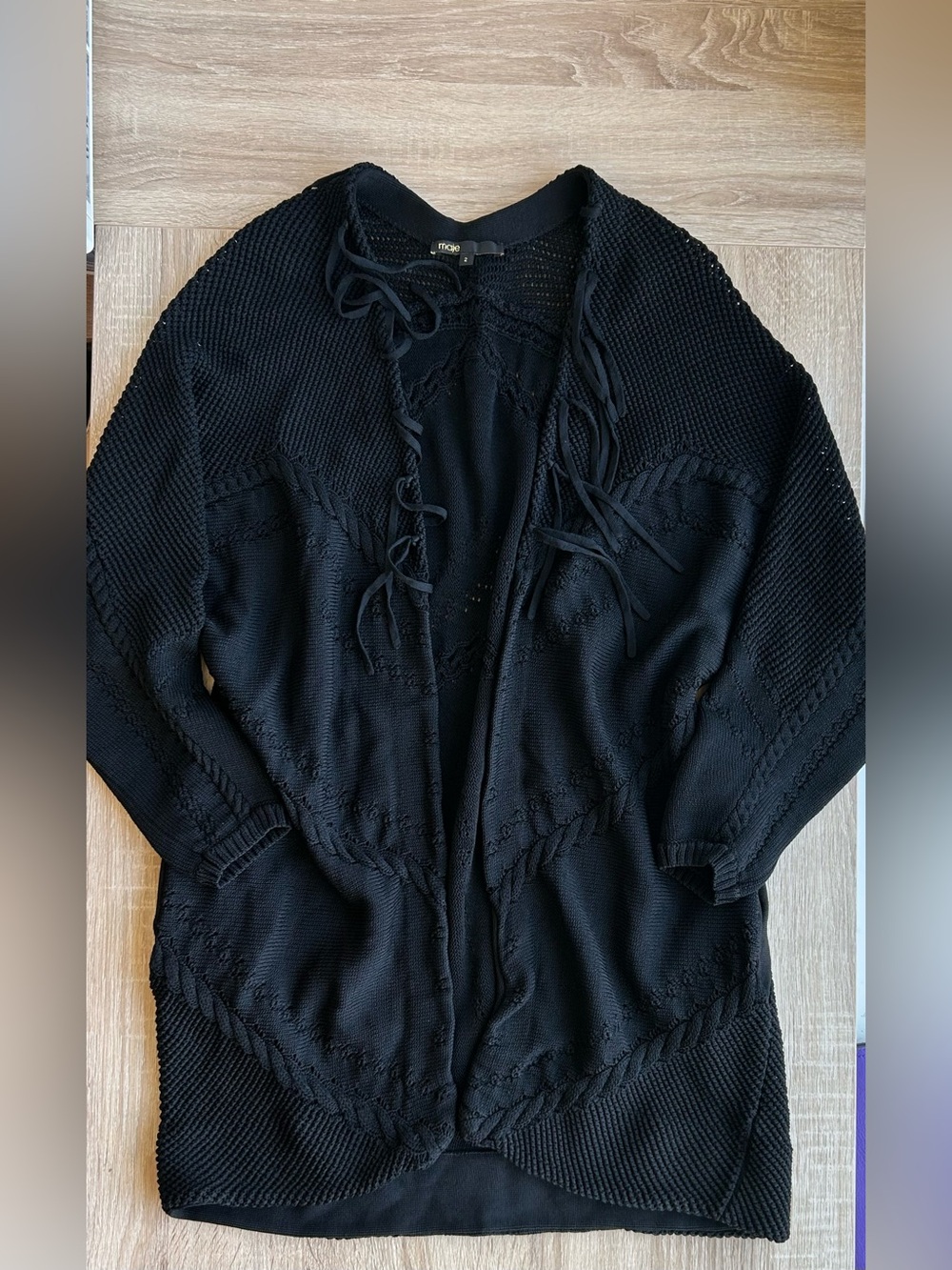 Maje Fringe Crochet Open Cardigan 2 S M